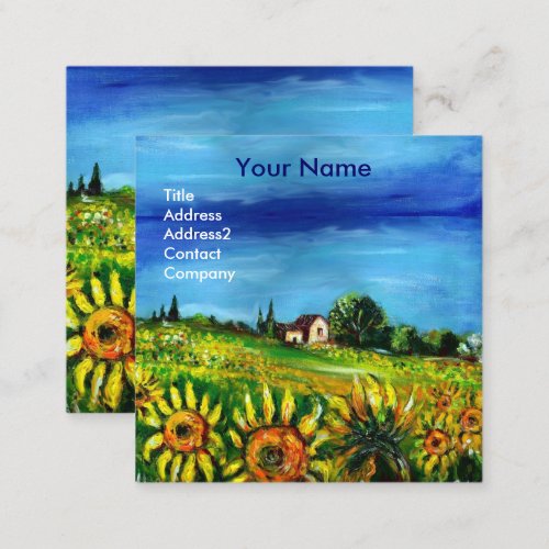 SUNFLOWERS AND COUNTRYSIDE IN TUSCANY_ ITALY SQUARE BUSINESS CARD