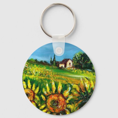 SUNFLOWERS AND COUNTRYSIDE IN TUSCANY KEYCHAIN
