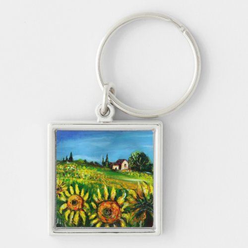 SUNFLOWERS AND COUNTRYSIDE IN TUSCANY KEYCHAIN