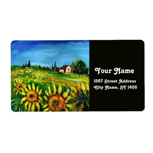 SUNFLOWERS AND COUNTRYSIDE IN TUSCANY LABEL