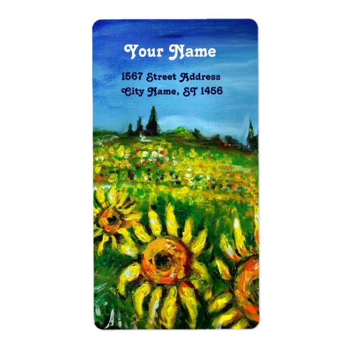 SUNFLOWERS AND COUNTRYSIDE IN TUSCANY LABEL