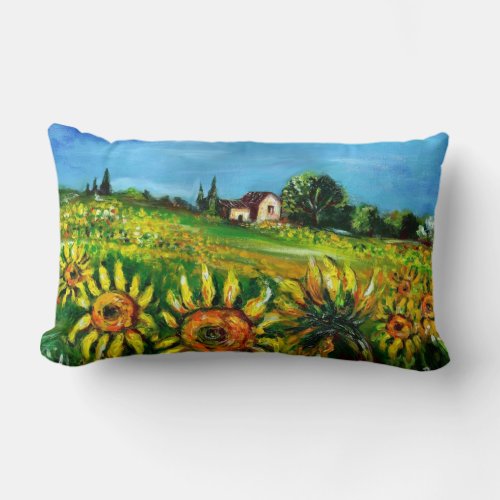 SUNFLOWERS AND COUNTRYSIDE IN TUSCANY LUMBAR PILLOW