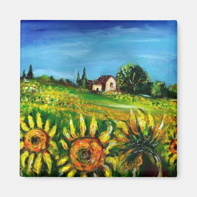 SUNFLOWERS AND COUNTRYSIDE IN TUSCANY MAGNET (Front)