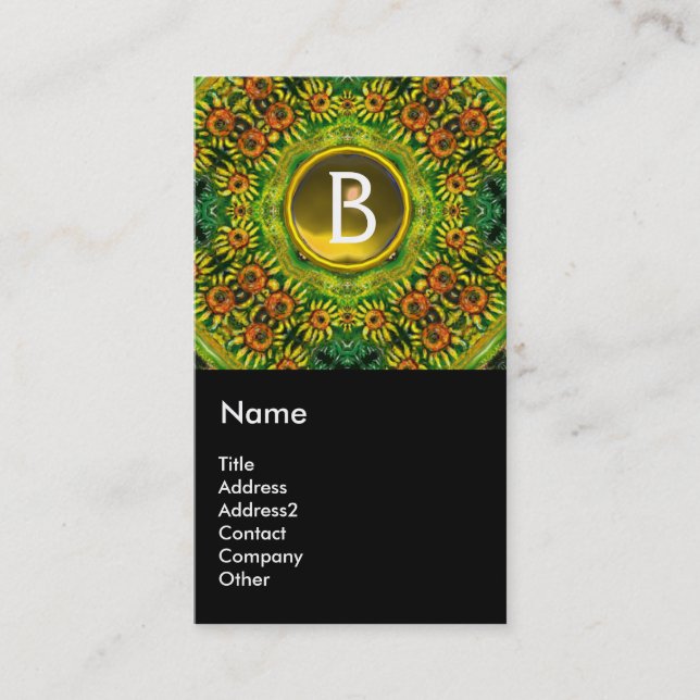 SUNFLOWERS AND COUNTRYSIDE IN TUSCANY, monogram Business Card (Front)
