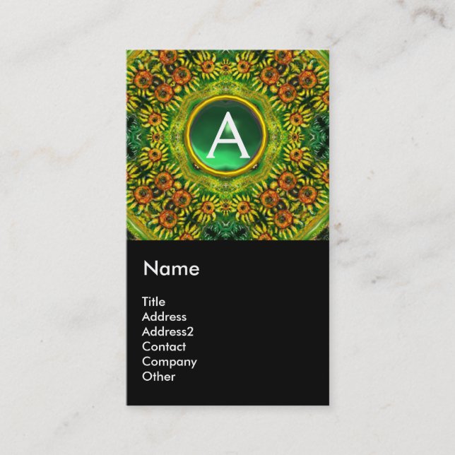 SUNFLOWERS AND COUNTRYSIDE IN TUSCANY, monogram Business Card (Front)