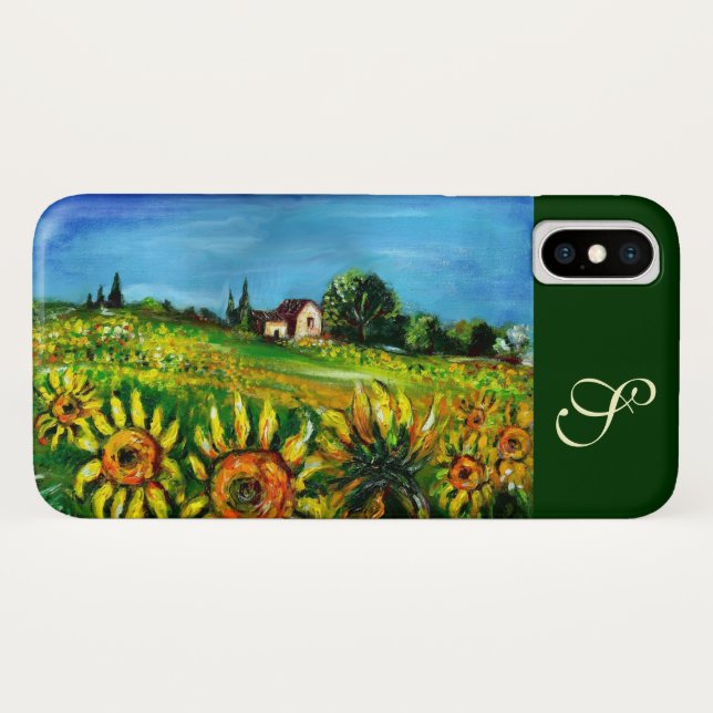 SUNFLOWERS AND COUNTRYSIDE IN TUSCANY MONOGRAM Case-Mate iPhone CASE (Back (Horizontal))