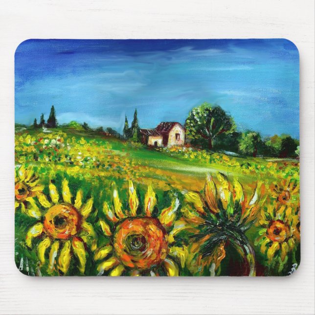 SUNFLOWERS AND COUNTRYSIDE IN TUSCANY MOUSE PAD (Front)