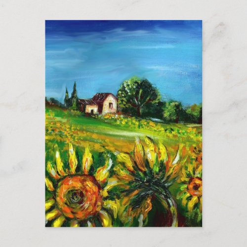 SUNFLOWERS AND COUNTRYSIDE IN TUSCANY POSTCARD