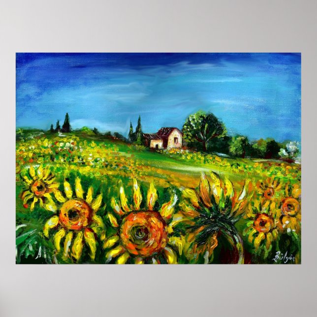SUNFLOWERS AND COUNTRYSIDE IN TUSCANY POSTER (Front)