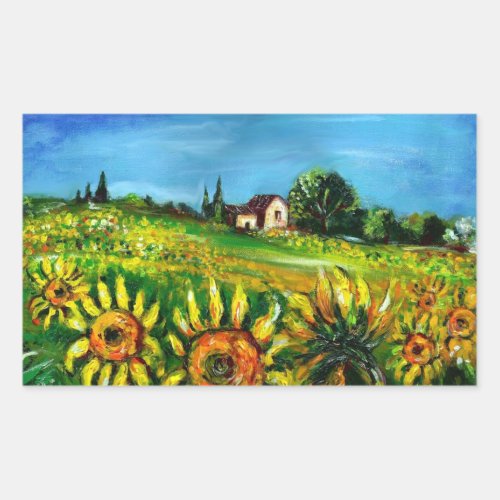 SUNFLOWERS AND COUNTRYSIDE IN TUSCANY RECTANGULAR STICKER