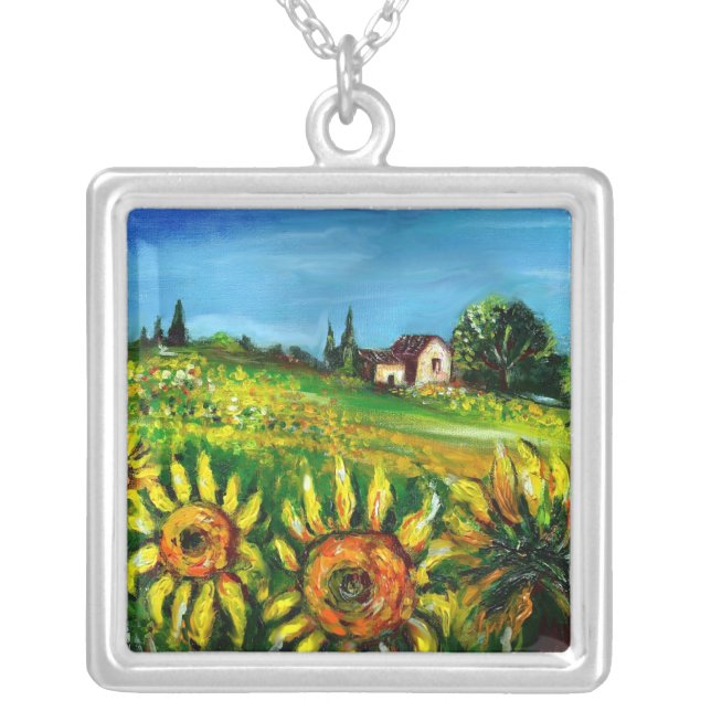 SUNFLOWERS AND COUNTRYSIDE IN TUSCANY SILVER PLATED NECKLACE (Front)