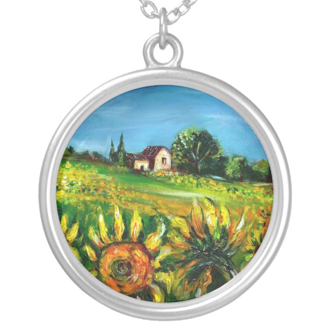 SUNFLOWERS AND COUNTRYSIDE IN TUSCANY SILVER PLATED NECKLACE (Front)