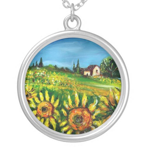 SUNFLOWERS AND COUNTRYSIDE IN TUSCANY SILVER PLATED NECKLACE