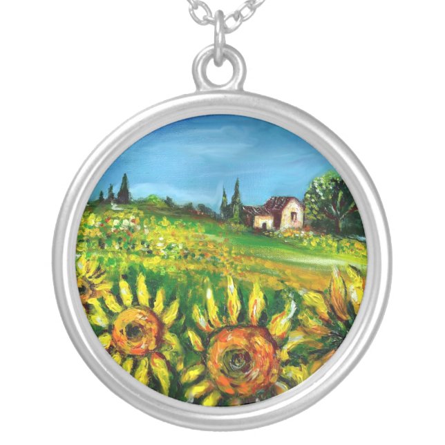 SUNFLOWERS AND COUNTRYSIDE IN TUSCANY SILVER PLATED NECKLACE (Front)