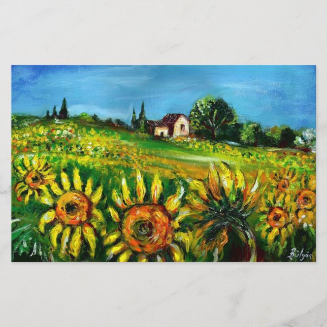 SUNFLOWERS AND COUNTRYSIDE IN TUSCANY STATIONERY (Front)