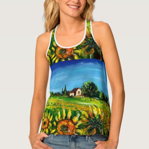 SUNFLOWERS AND COUNTRYSIDE IN TUSCANY  TANK TOP