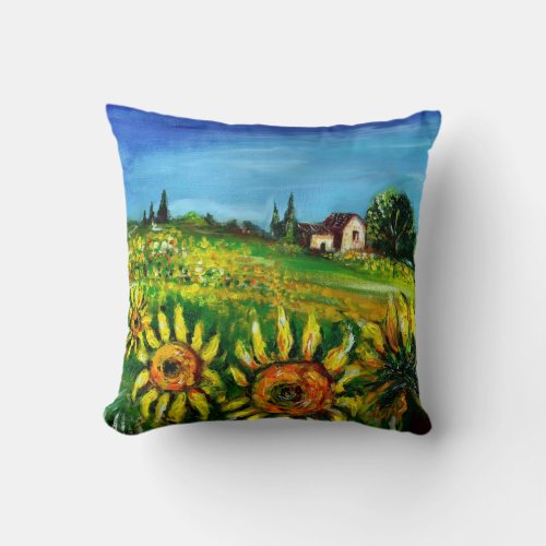 SUNFLOWERS AND COUNTRYSIDE IN TUSCANY THROW PILLOW