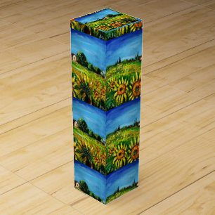 SUNFLOWERS AND COUNTRYSIDE IN TUSCANY WINE GIFT BOX