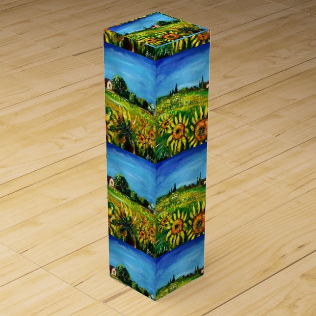 SUNFLOWERS AND COUNTRYSIDE IN TUSCANY WINE GIFT BOX (Front)