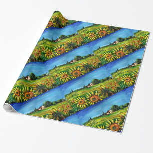 SUNFLOWERS AND COUNTRYSIDE IN TUSCANY WRAPPING PAPER