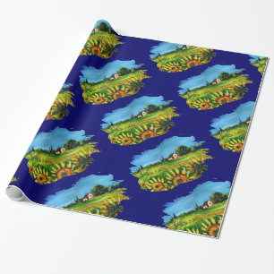 SUNFLOWERS AND COUNTRYSIDE IN TUSCANY WRAPPING PAPER