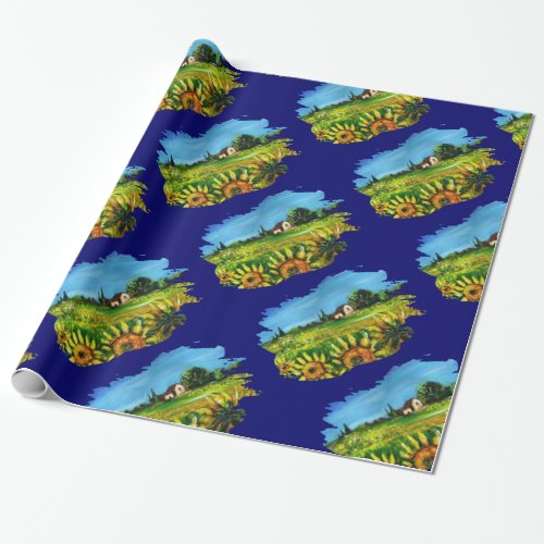 SUNFLOWERS AND COUNTRYSIDE IN TUSCANY WRAPPING PAPER