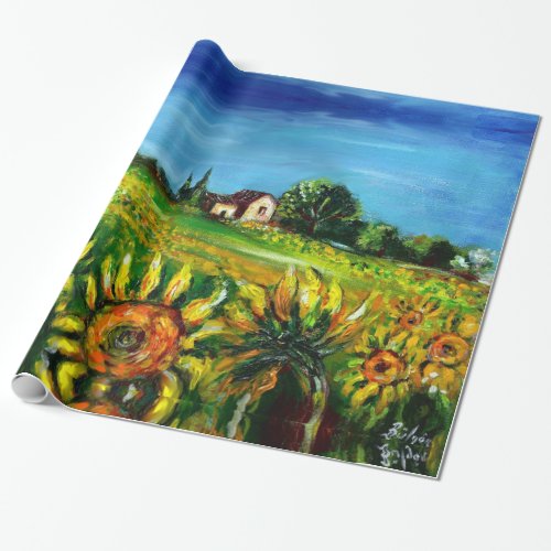 SUNFLOWERS AND COUNTRYSIDE IN TUSCANY WRAPPING PAPER