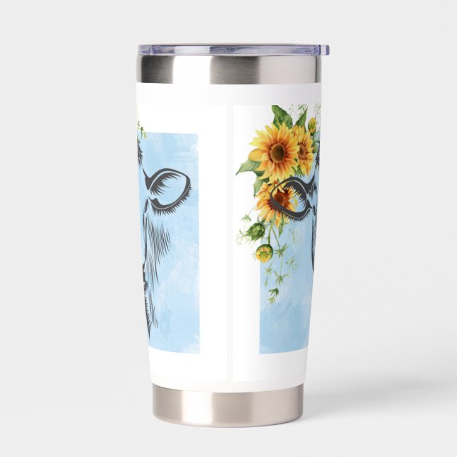 Sunflowers and Cow on Travel Mug Insulated Tumbler (Left)
