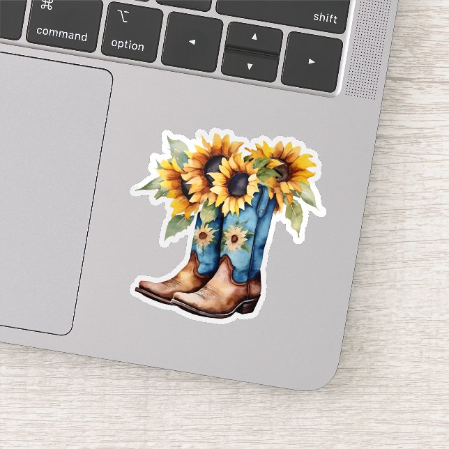 Sunflowers and Cowboy Boots Waterproof  Sticker (Detail)