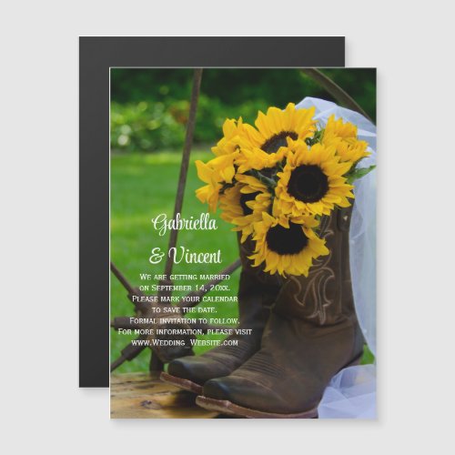 Sunflowers and Cowboy Boots Wedding Save the Date Magnetic Invitation