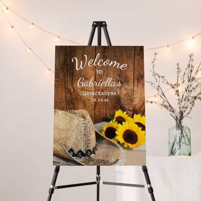 Sunflowers and Cowboy Hat Quinceañera Barn Party Foam Board (In Situ (Stand))