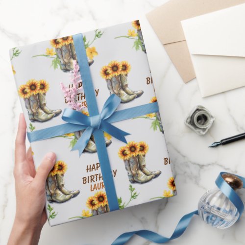 Sunflowers and Cowgirl Boots Birthday Wrapping Paper