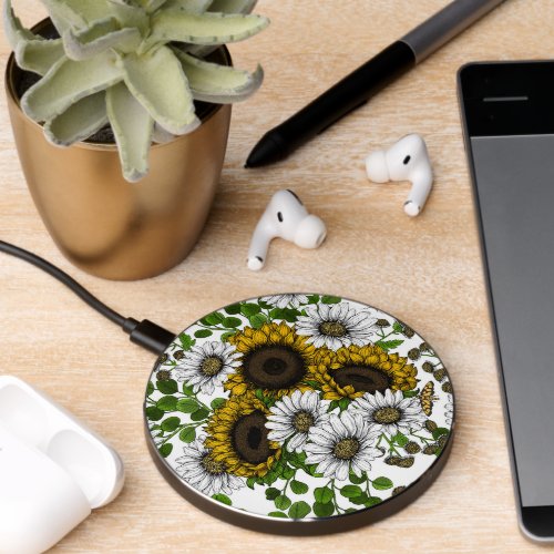 Sunflowers and daisies 3 wireless charger 