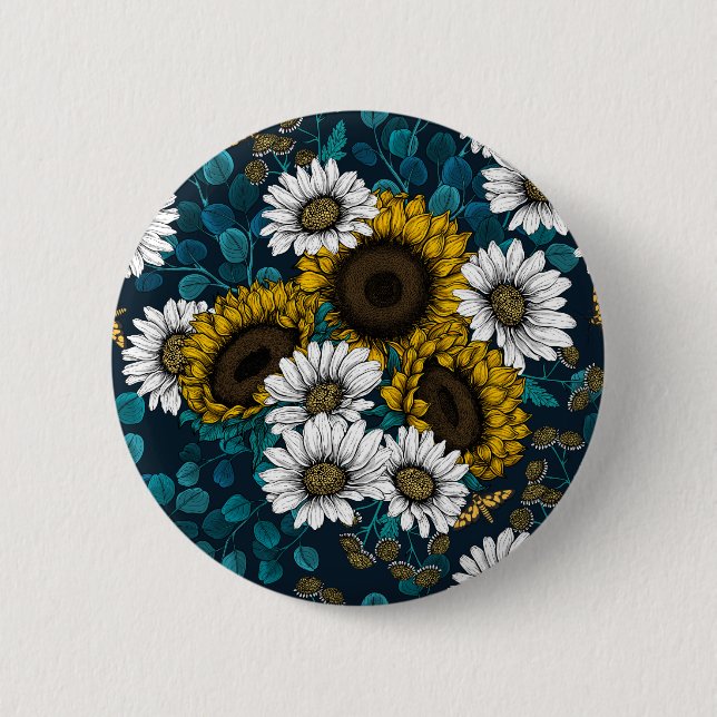 Sunflowers and daisies, summer garden 2 button (Front)