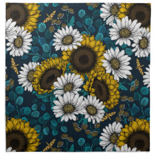 Sunflowers and daisies, summer garden 2 cloth napkin