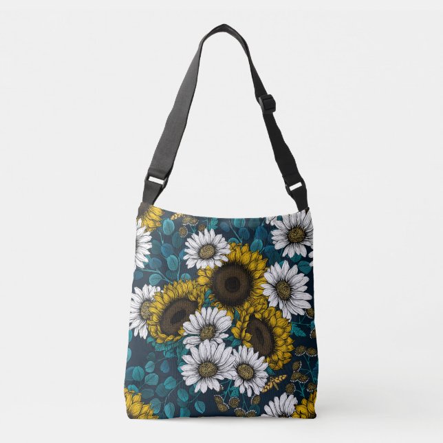 Sunflowers and daisies, summer garden 2 crossbody bag (Front)