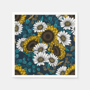 Sunflowers and daisies, summer garden 2 napkins