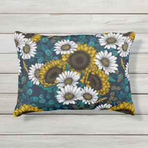 Sunflowers and daisies, summer garden 2 outdoor pillow
