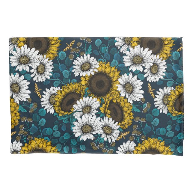 Sunflowers and daisies, summer garden 2 pillow case (Front-Left)