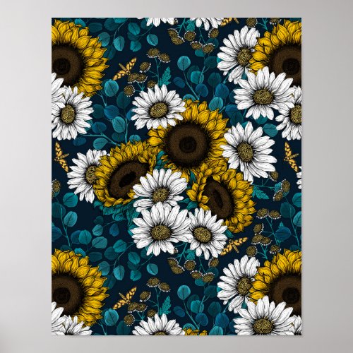 Sunflowers and daisies summer garden 2 poster