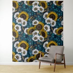Sunflowers and daisies, summer garden 2 tapestry