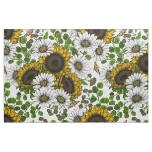 Sunflowers and daisies, summer garden 3 fabric