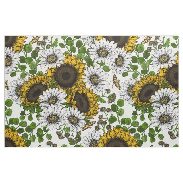 Sunflowers and daisies, summer garden 3 fabric (Fat Quarter)