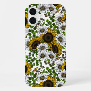Sunflowers and daisies, summer garden 3 iPhone 16 plus case