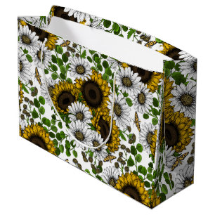 Sunflowers and daisies, summer garden 3 large gift bag