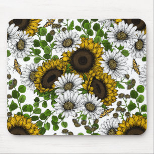 Sunflowers and daisies, summer garden 3 mouse pad