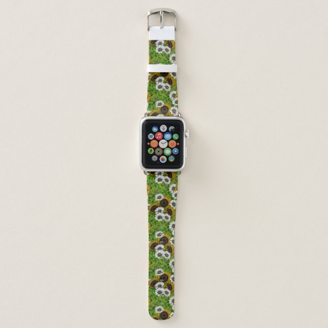 Sunflowers and daisies, summer garden apple watch band (Front)