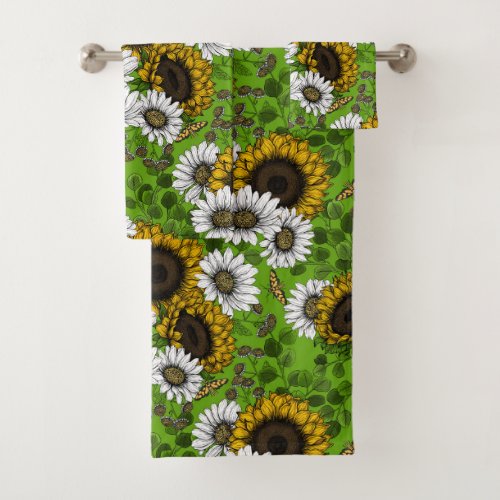 Sunflowers and daisies summer garden bath towel set