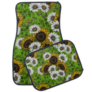 Sunflowers and daisies, summer garden car floor mat