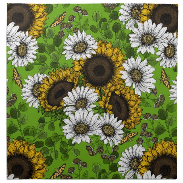 Sunflowers and daisies, summer garden cloth napkin (Front)